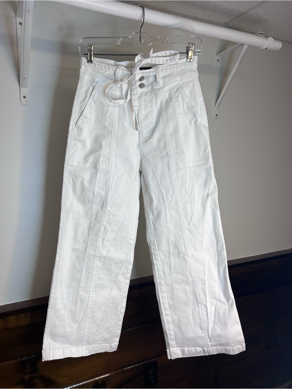 Hudson White High Rise Wide Leg Pants with Belt- 8